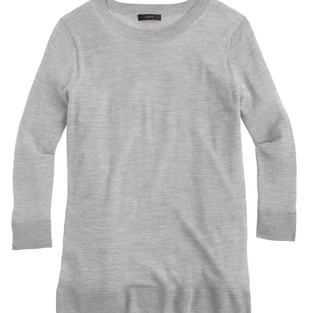 J Crew gray 3/4 Sleeve tunic merino wool sweater
